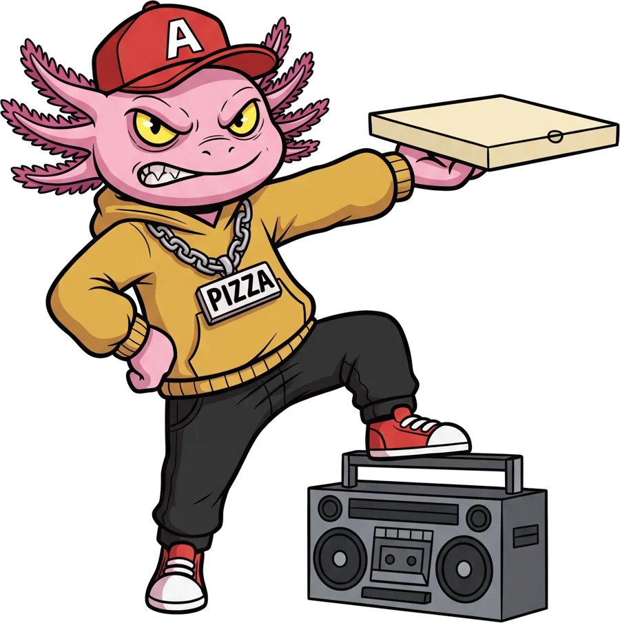 Ajolotzilla Pizzería · personaje por ZAMORA